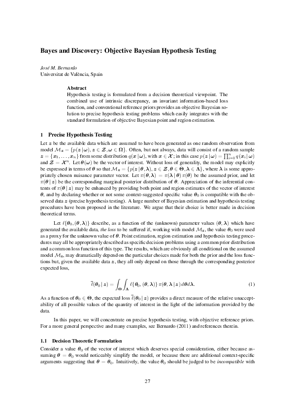 (PDF) Bayes and Discovery: Objective Bayesian Hypothesis Testing