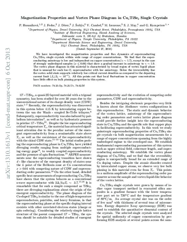 (PDF) Magnetization properties and vortex phase diagram of ...