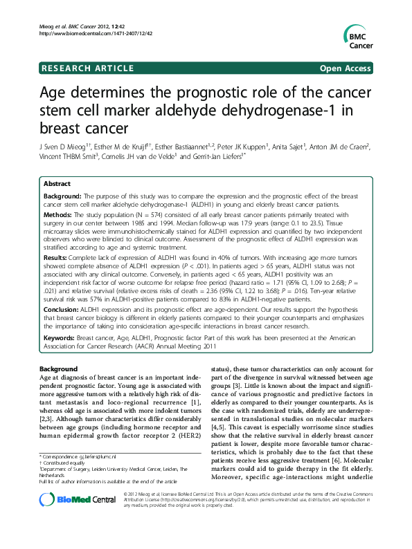 (PDF) Age determines the prognostic role of the cancer stem cell marker ...