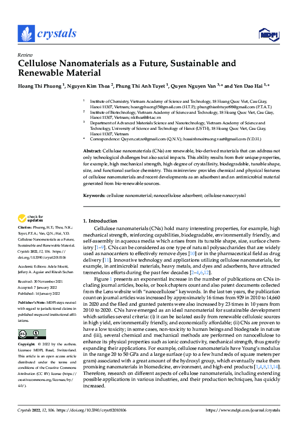 (PDF) Cellulose Nanomaterials as a Future, Sustainable and Renewable ...