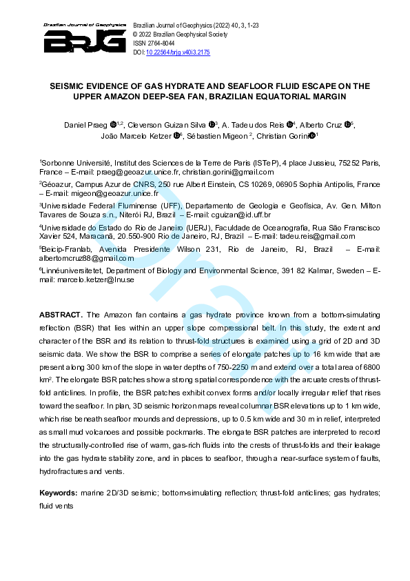 (PDF) Seismic evidence of gas hydrate and seafloor fluid escape on the ...
