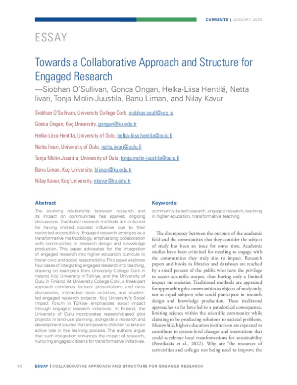 (PDF) Towards a Collaborative Approach and Structure for Engaged Research