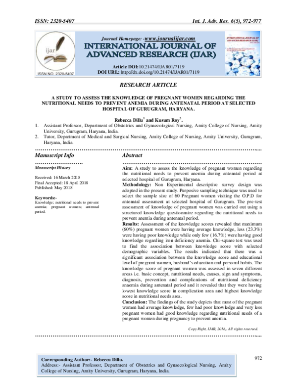 (PDF) A Study to Assess the Knowledge of Pregnant Women Regarding the ...