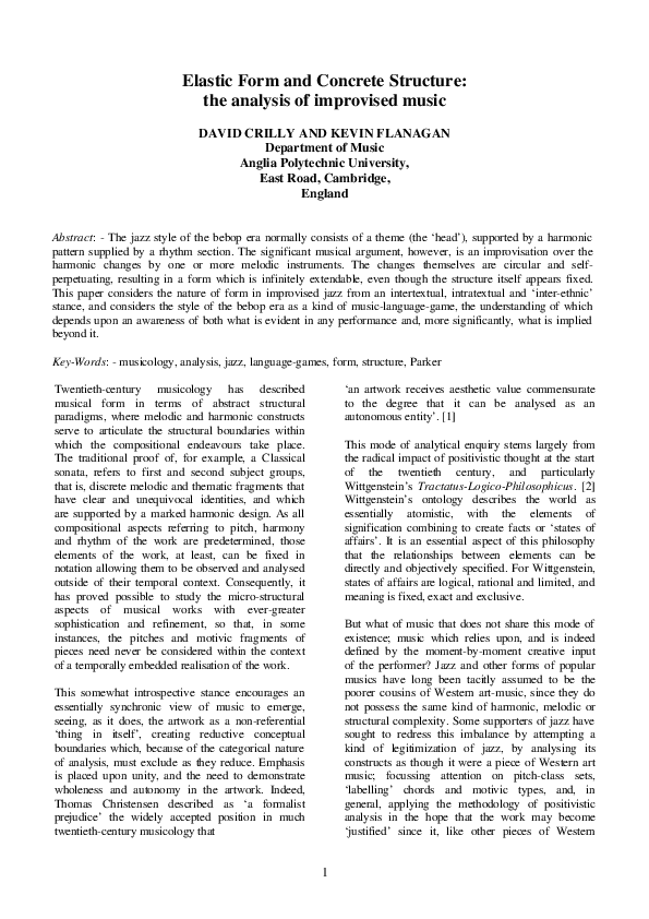(PDF) Elastic Form and Concrete Structure: the Analysis of Improvised Music