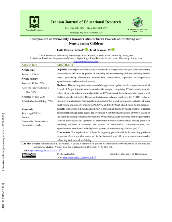 (PDF) Comparison of Personality Characteristics between Parents of ...