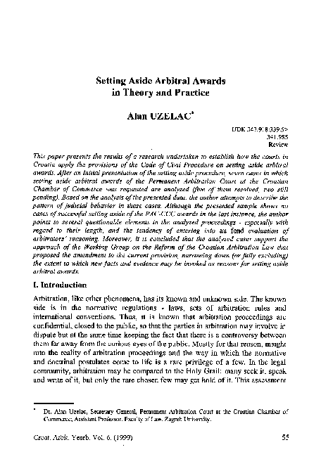 (PDF) Setting aside arbitral awards in theory and practice: some ...