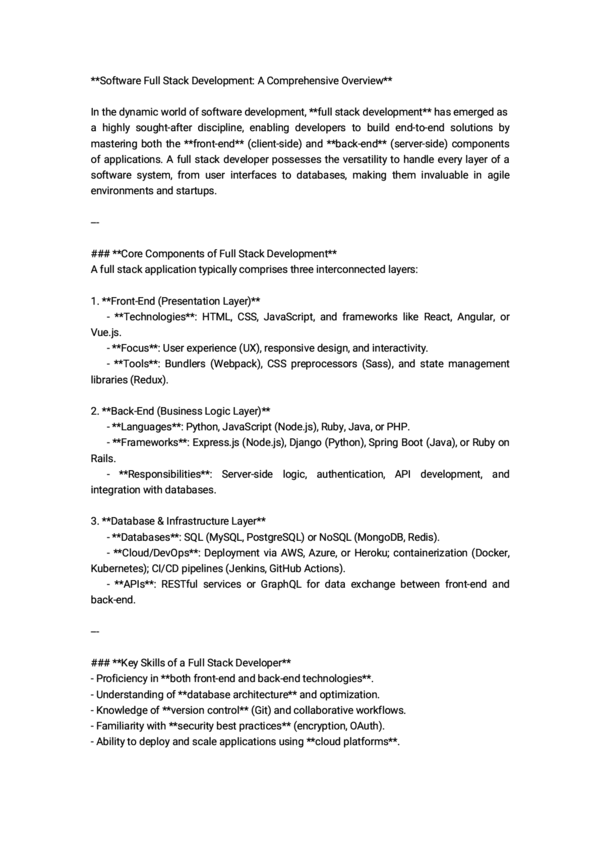 (PDF) Software Full Stack Development: A Comprehensive Overview