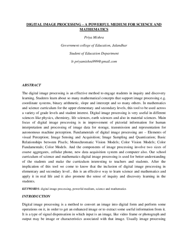 (PDF) DIGITAL IMAGE PROCESSING -A POWERFUL MEDIUM FOR SCIENCE AND ...