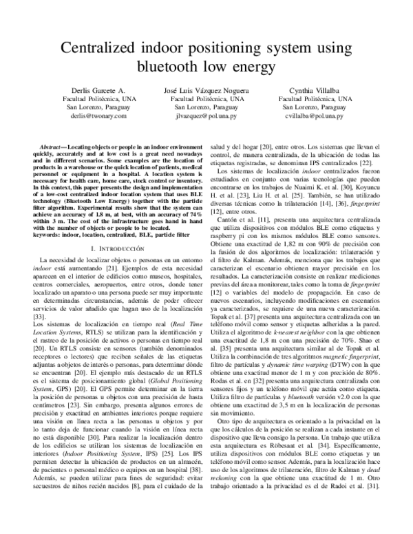 (PDF) Centralized indoor positioning system using bluetooth low energy