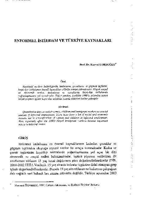 (PDF) Enformel İstihdam ve Türkiye Kaynakları