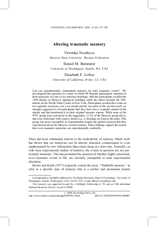 (PDF) Altering traumatic memory