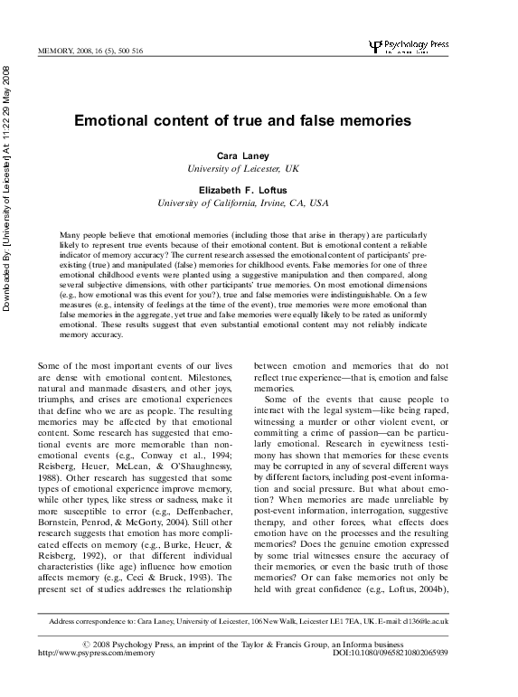 (PDF) Emotional content of true and false memories