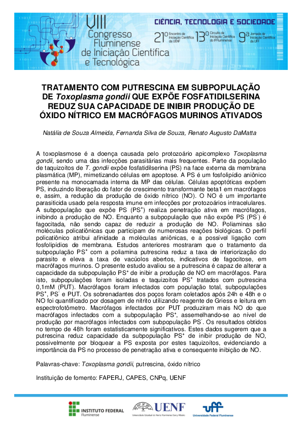 (PDF) TRATAMENTO COM PUTRESCINA EM SUBPOPULAÇÃO DE Toxoplasma gondii ...