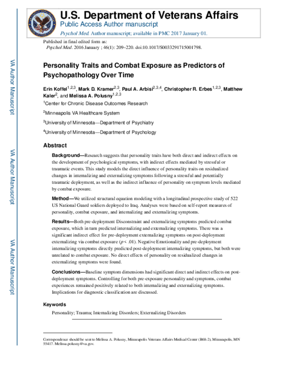 (PDF) Personality traits and combat exposure as predictors of ...