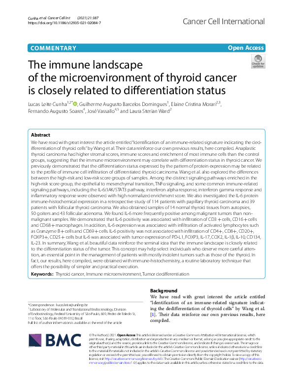 (PDF) The immune landscape of the microenvironment of thyroid cancer is ...