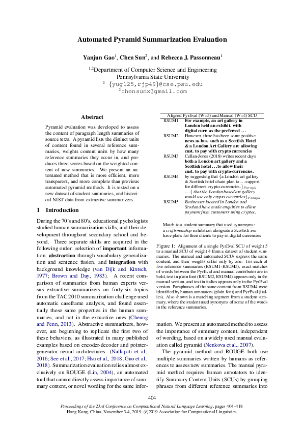 (PDF) Automated Pyramid Summarization Evaluation