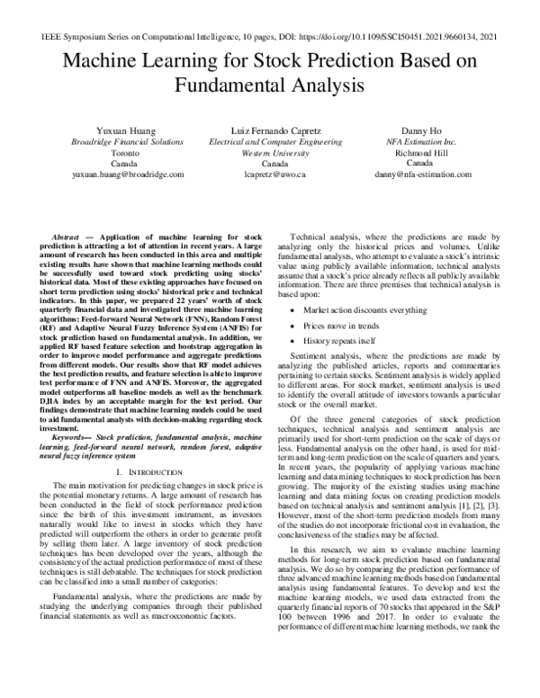 (PDF) Machine Learning for Stock Prediction Based on Fundamental Analysis
