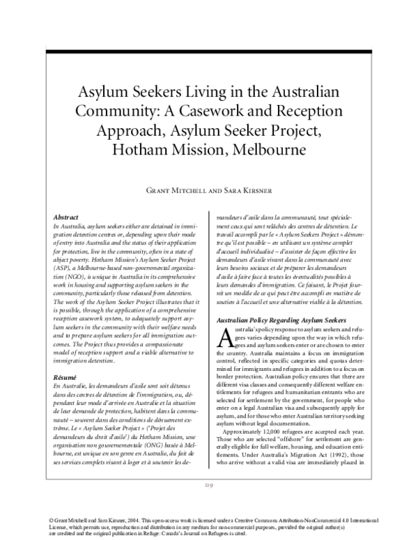 (PDF) Asylum Seekers Living in the Australian Community: A Casework and ...
