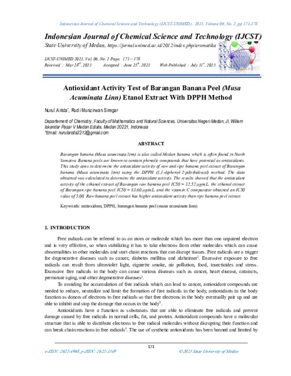 (PDF) Antioxidant Activity Test of Barangan Banana Peel (Musa Acuminata ...