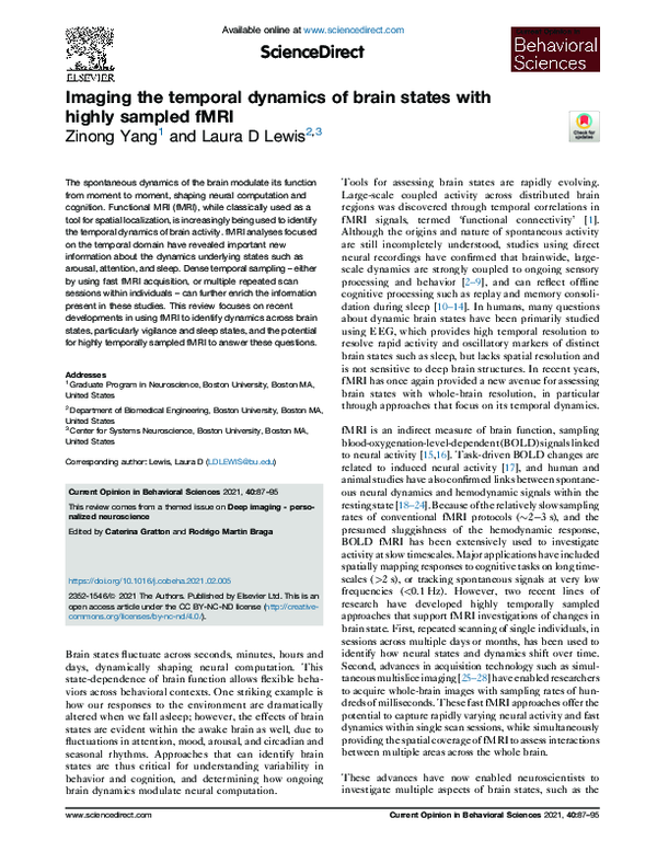 (PDF) Imaging the temporal dynamics of brain states with highly sampled ...