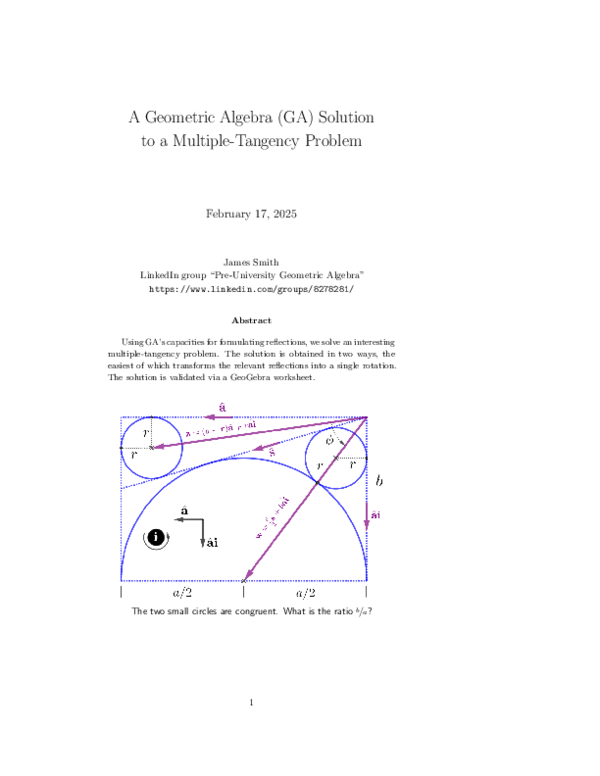 (PDF) A Geometric Algebra (GA) Solution to a Multiple-Tangency Problem