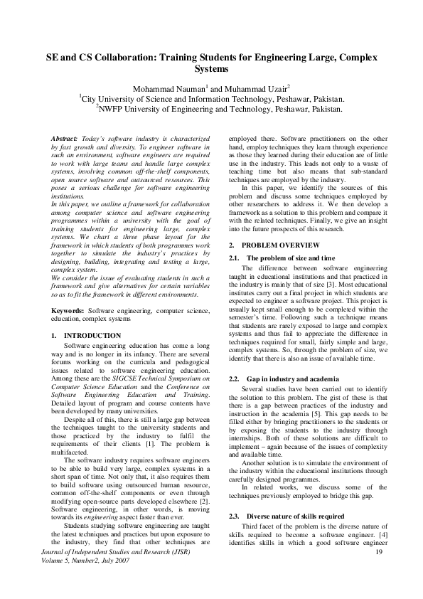 (PDF) SE and CS Collaboration: Training Students for Engineering Large ...