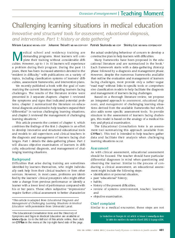 (PDF) Challenging learning situations in medical education: innovative ...