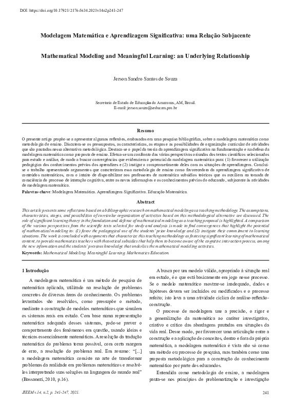 (PDF) Modelagem Matemática e Aprendizagem Significativa: uma Relação ...