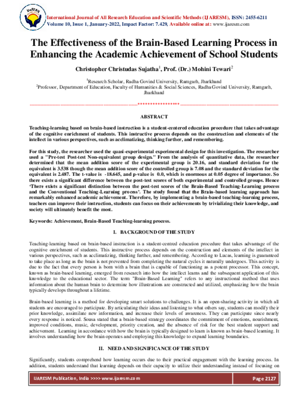 (PDF) The Effectiveness of the Brain-Based Learning Process in ...