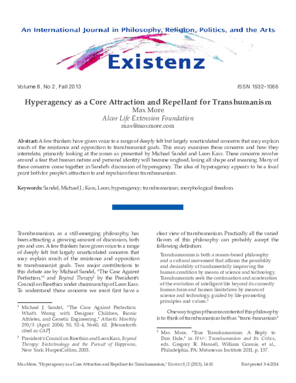 (PDF) Hyperagency as a Core Attraction and Repellant for Transhumanism