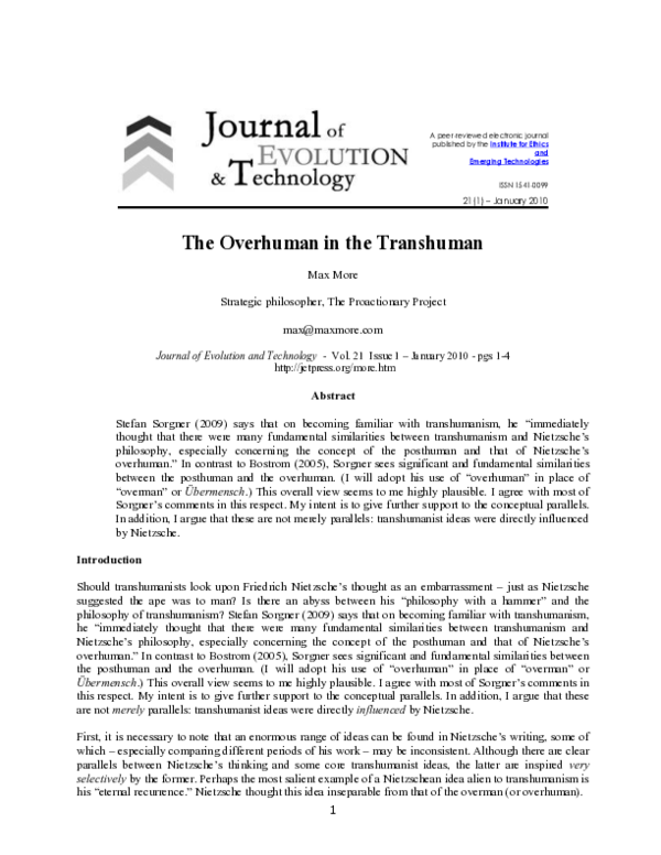 (PDF) The overhuman in the transhuman