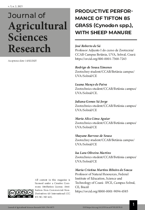 (PDF) PRODUCTIVE PERFORMANCE OF TIFTON 85 GRASS (Cynodon spp.), WITH ...