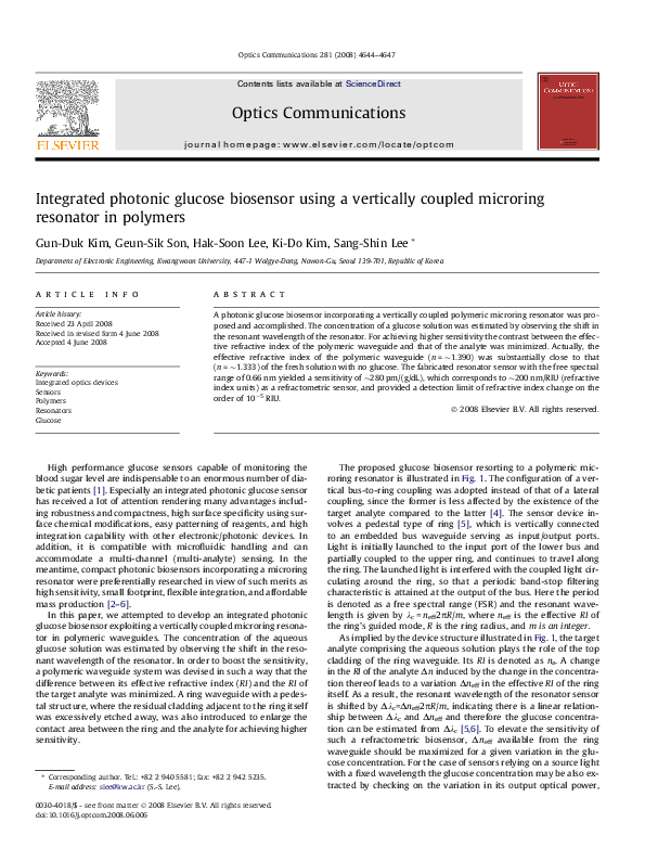(PDF) Integrated photonic glucose biosensor using a vertically coupled ...