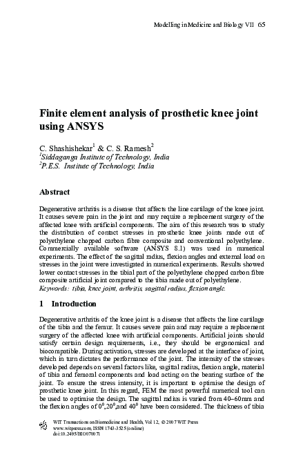 (PDF) Finite element analysis of prosthetic knee joint using ANSYS