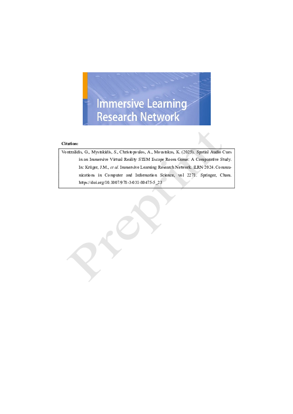 (PDF) Spatial Audio Cues in an Immersive Virtual Reality STEM Escape ...
