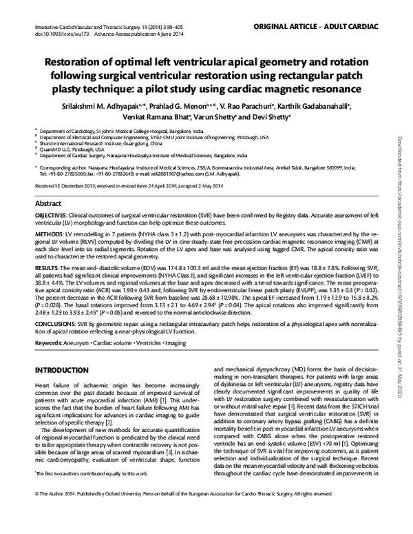 (PDF) Restoration of optimal left ventricular apical geometry and ...