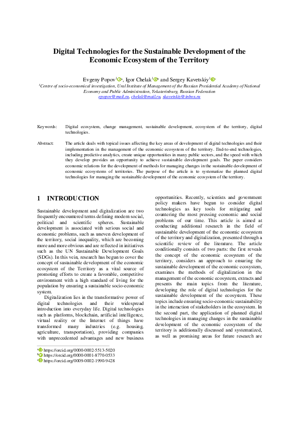 (PDF) Digital Technologies for the Sustainable Development of the ...