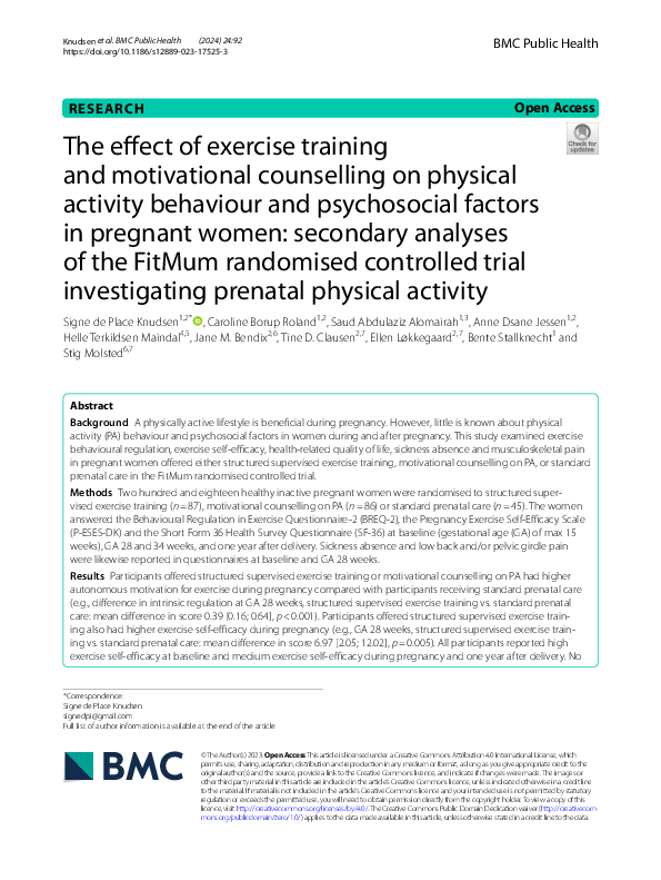 (PDF) The effect of exercise training and motivational counselling on ...