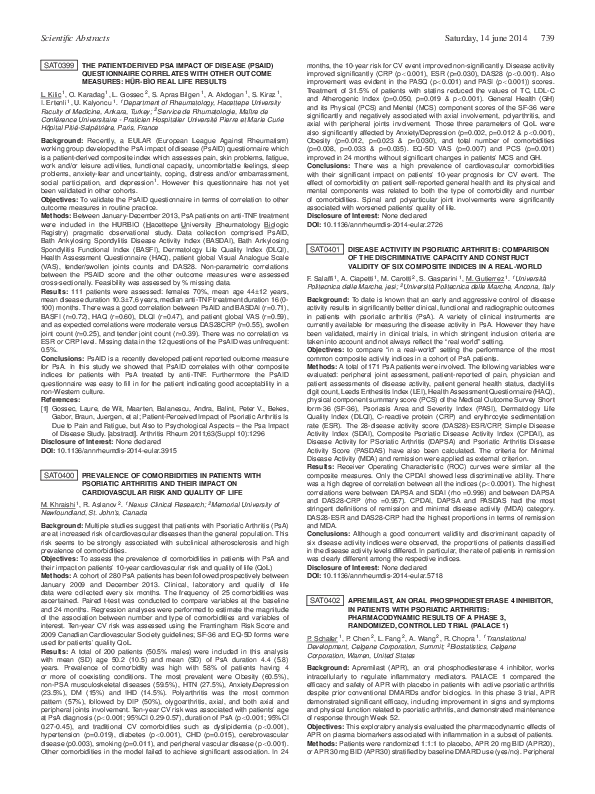 (PDF) SAT0401 Disease Activity in Psoriatic Arthritis: Comparison of ...