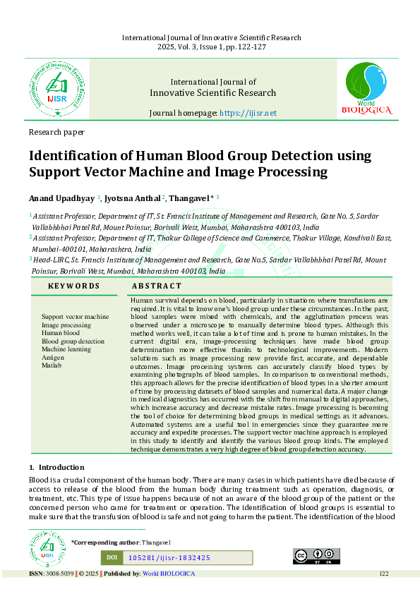 (PDF) Identification of Human Blood Group Detection using Support ...
