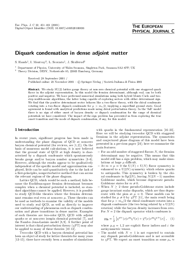 (PDF) Diquark condensation in dense adjoint matter
