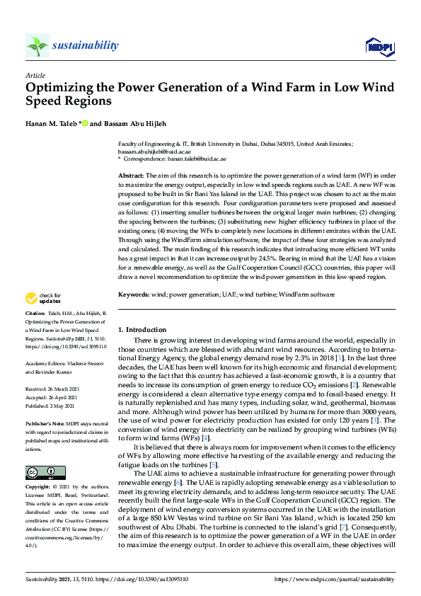 (PDF) Optimizing the Power Generation of a Wind Farm in Low Wind Speed ...