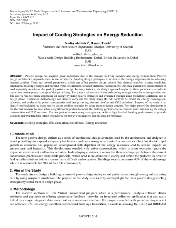 (PDF) Impact of Cooling Strategies on Energy Reduction