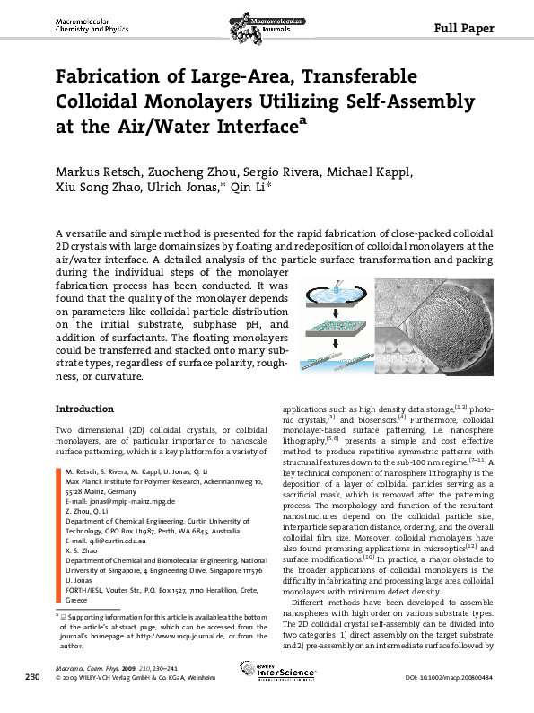 (PDF) Fabrication of Large‐Area, Transferable Colloidal Monolayers ...