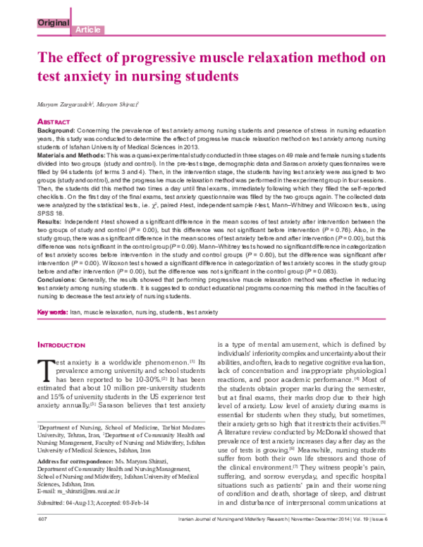 (PDF) The effect of progressive muscle relaxation method on test ...