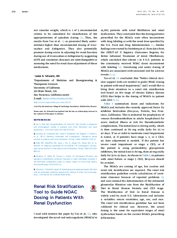 (PDF) Renal Risk Stratification Tool to Guide NOAC Dosing in Patients ...
