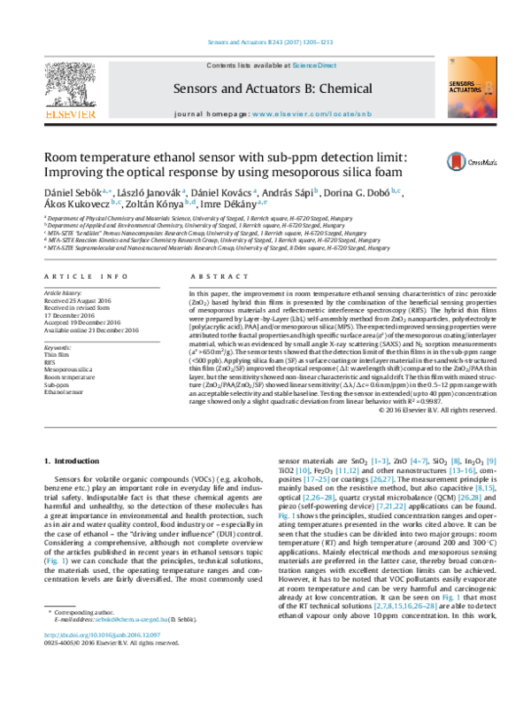 (PDF) Room temperature ethanol sensor with sub-ppm detection limit ...