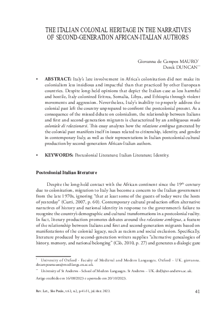 (PDF) THE ITALIAN COLONIAL HERITAGE IN THE NARRATIVES OF SECOND ...