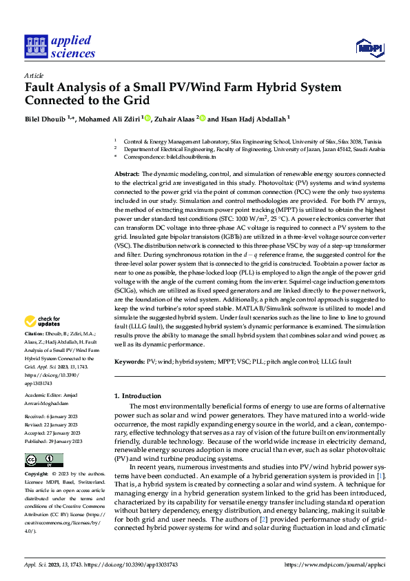 (PDF) Fault Analysis of a Small PV/Wind Farm Hybrid System Connected to ...