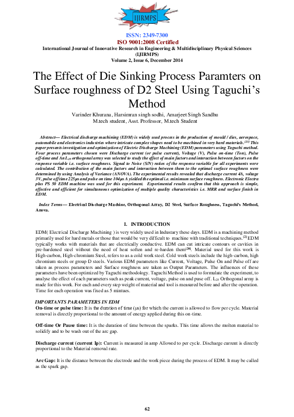(PDF) Effect of Die Sinking Process Parameters on Surface Roughness of ...